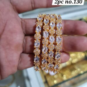 gold plated premium quality a.d. zerkon white stone bangles. code sgc 130