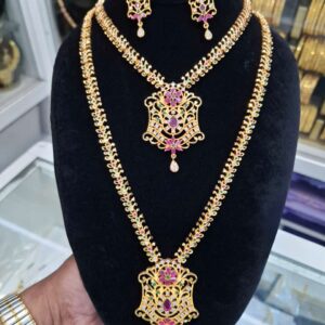 premium quality micro gold plated zerkon ruby stones haram with necklace . code 250